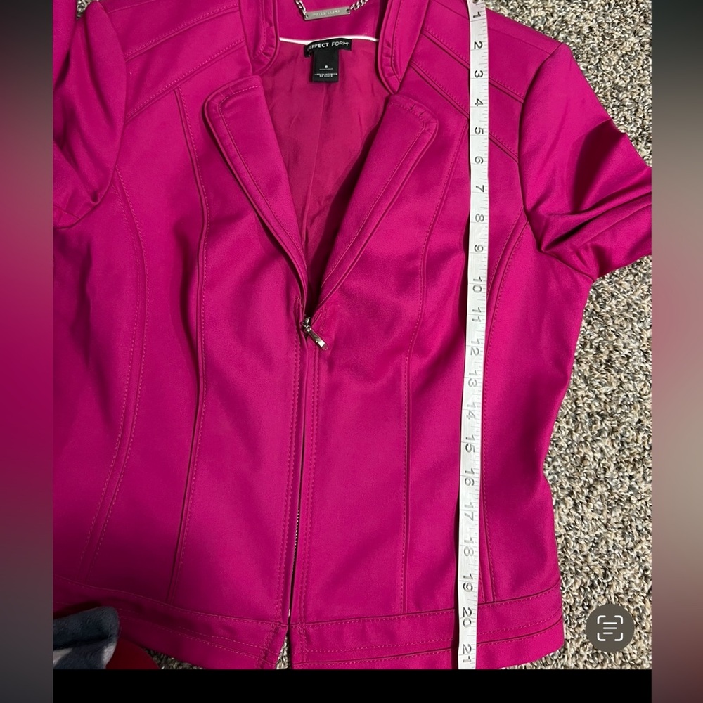 WHBM BLAZER JACKET HOT PINK 3/4 SLEEVES STRETCH SILVER ZIPPER SIZE 8 MEDIUM - Picture 16 of 16